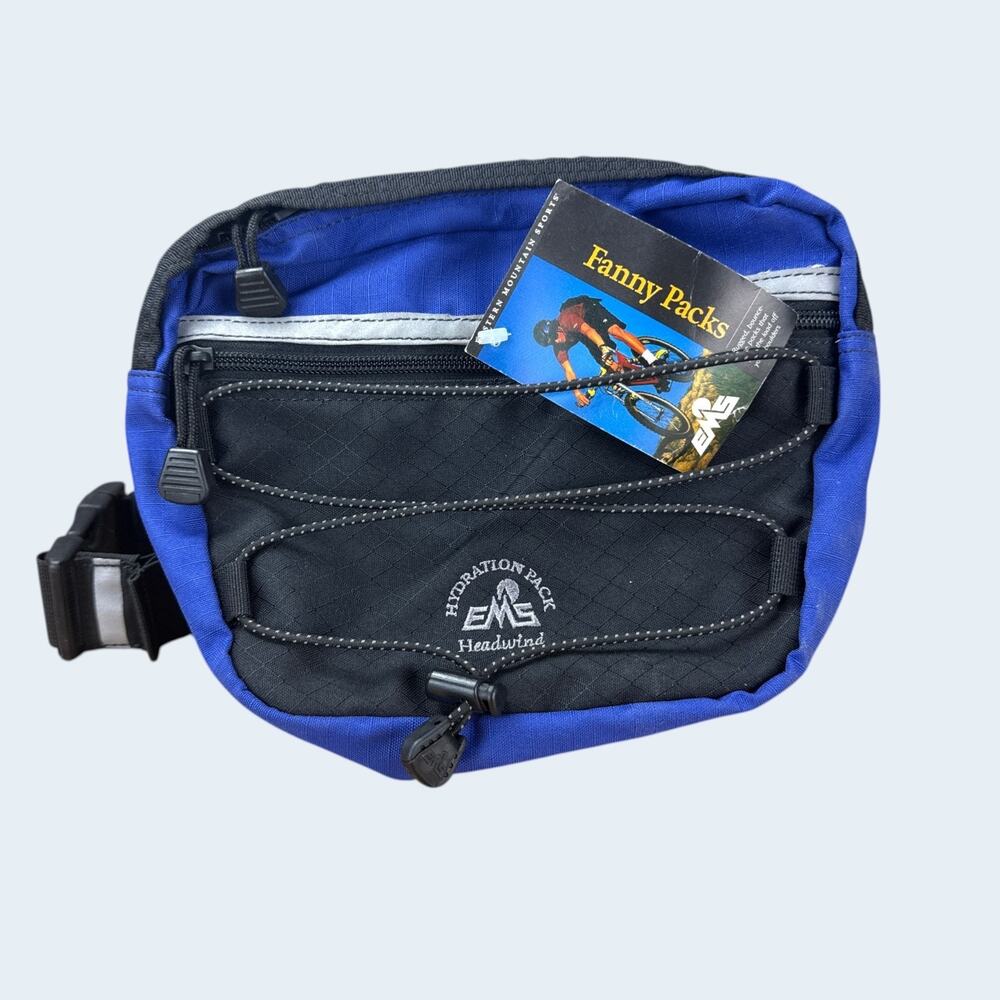 EMS Tailwind Lumbar Padded Waist Fanny Hiking Hydration Bottle Pack Blue VTG